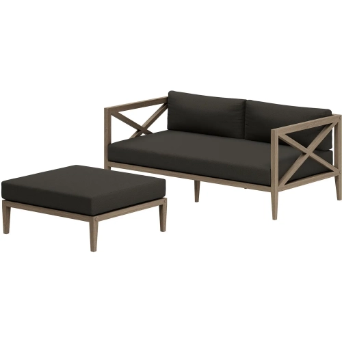 Northlake Outdoor Loveseat & Ottoman Set in Teak & Gray Fabric