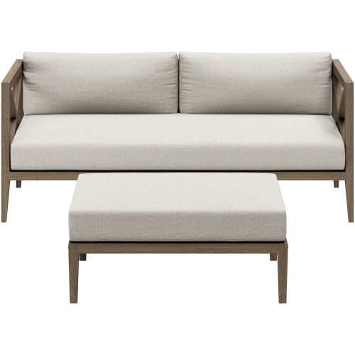 Northlake Outdoor Loveseat & Ottoman Set in Teak & Gray Fabric