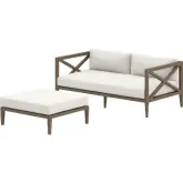 Northlake 2 Piece Outdoor Loveseat & Ottoman Set in Weathered Gray Teak & White Fabric