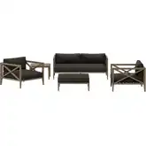 Northlake 5 Piece Outdoor Loveseat Set in Teak & Gray Fabric