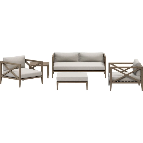 Northlake 5 Piece Outdoor Loveseat Set in Teak & Brown Fabric