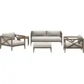 Northlake 5 Piece Outdoor Loveseat Set in Teak & Brown Fabric