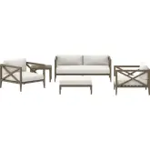 Northlake 5 Piece Outdoor Loveseat Set in Weathered Gray Teak & White Fabric