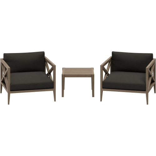 Northlake 3 Piece Outdoor Chair & Side Table in Teak & Gray Fabric