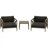 Northlake 3 Piece Outdoor Chair & Side Table in Teak & Gray Fabric