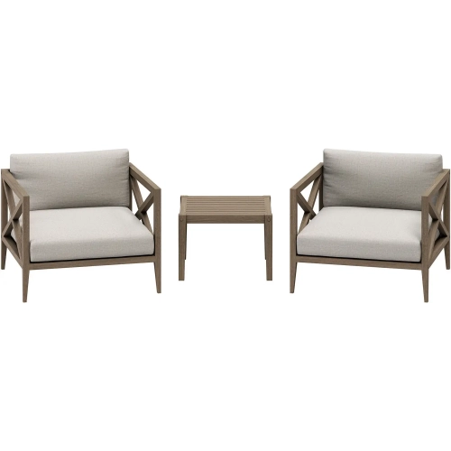 Northlake 3 Piece Outdoor Chair & Side Table in Teak & Brown Fabric