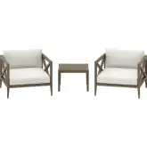 Northlake 3 Piece Outdoor Arm Chair Set in Weathered Gray Teak & White Fabric