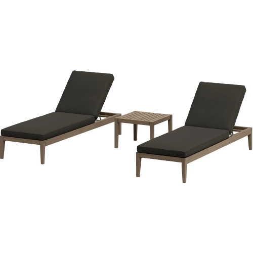 Northlake 3 Piece Outdoor Chaise & Side Table in Teak & Gray Fabric