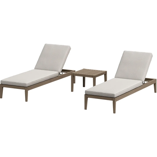 Northlake 3 Piece Outdoor Chaise & Side Table in Teak & Brown Fabric