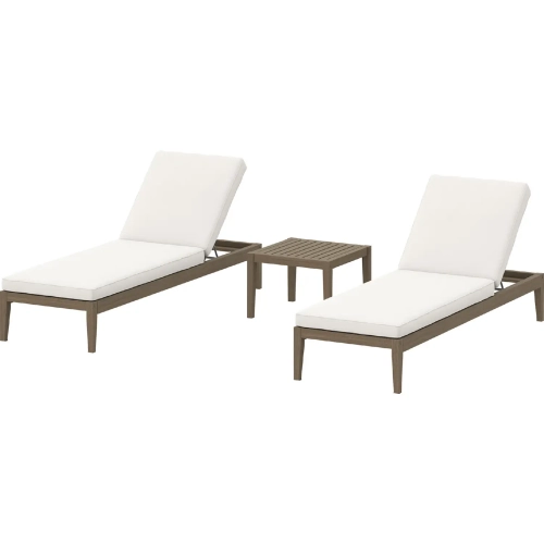 Northlake 3 Piece Outdoor Chaise Lounges Set in Weathered Gray Teak & White Fabric