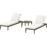 Northlake 3 Piece Outdoor Chaise Lounges Set in Weathered Gray Teak & White Fabric