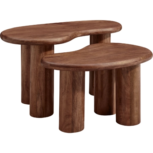 Hackney Nesting Coffee Table Set in Walnut Brown Finish Mango Wood