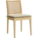 Ovard Dining Chair in Natural Wood, Rattan & Beige Fabric