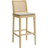 Ovard Bar Stool in Natural Wood, Rattan & Beige Fabric