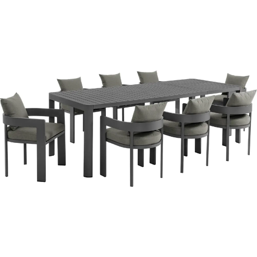 Tahoe 9 Piece Outdoor Dining Set with Ext Table in Gray Aluminum & Charcoal Mesh