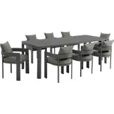Tahoe 9 Piece Outdoor Dining Set with Ext Table in Gray Aluminum & Charcoal Mesh