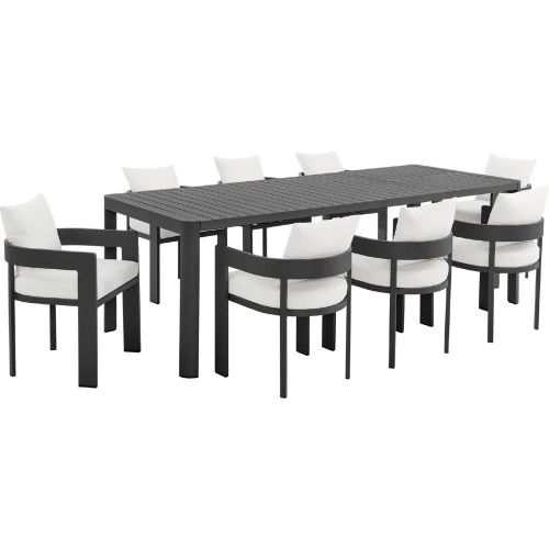 Tahoe 9 Piece Outdoor Dining Set with Ext Table in Gray Aluminum & White Mesh
