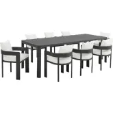 Tahoe 9 Piece Outdoor Dining Set with Ext Table in Gray Aluminum & White Mesh