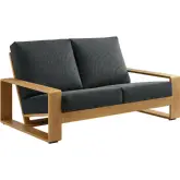 Lirienne Outdoor Loveseat in Faux Wood Aluminum & Charcoal Gray Fabric