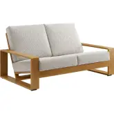 Lirienne Outdoor Loveseat in Faux Wood Aluminum & Ivory Fabric
