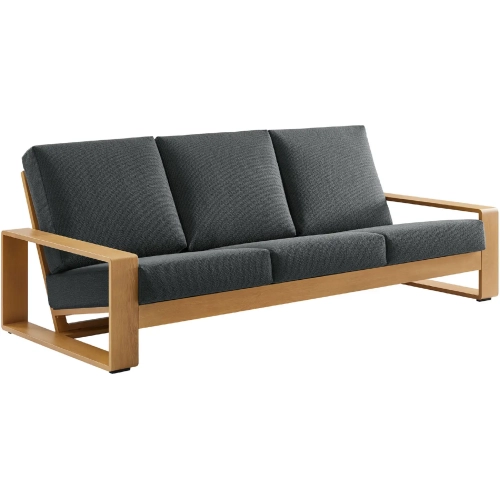 Lirienne Outdoor Sofa in Faux Wood Aluminum & Charcoal Gray Fabric