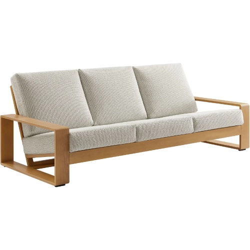 Lirienne Outdoor Sofa in Faux Wood Aluminum & Ivory Fabric