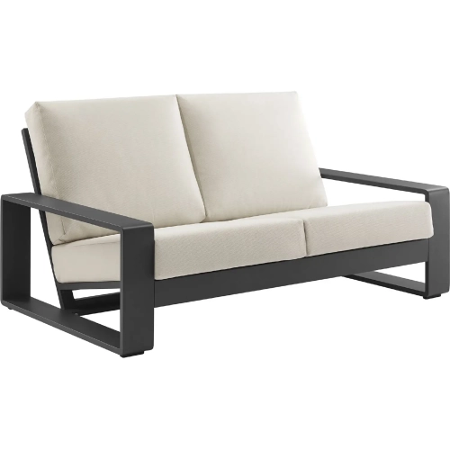 Lirienne Outdoor Loveseat in Gray Aluminum & Cream Fabric