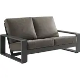 Lirienne Outdoor Loveseat in Gray Aluminum & Smoke Gray Fabric