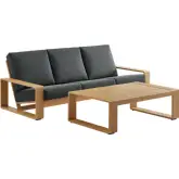 Lirienne 2 Piece Outdoor Sofa Set in Faux Wood Aluminum & Charcoal Gray Fabric