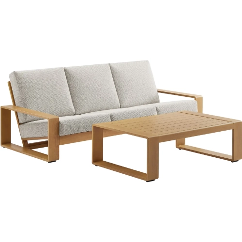 Lirienne 2 Piece Outdoor Sofa Set in Faux Wood Aluminum & Ivory Fabric