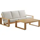 Lirienne 2 Piece Outdoor Sofa Set in Faux Wood Aluminum & Ivory Fabric