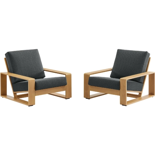 Lirienne Outdoor Accent Chair in Faux Wood Aluminum & Charcoal Gray Fabric (Set of 2)
