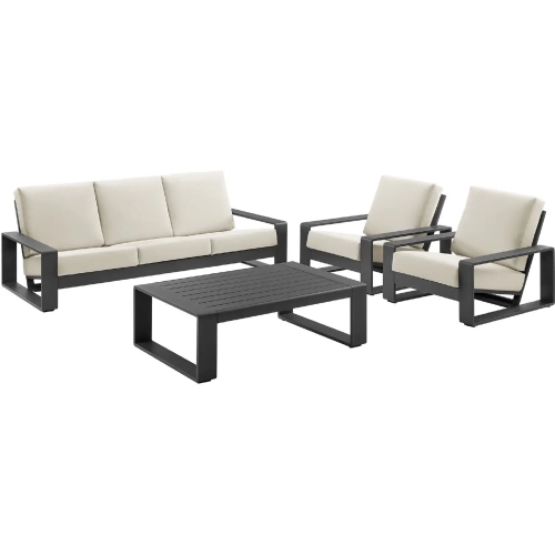Lirienne 4 Piece Outdoor Sofa Set in Gray Aluminum & Cream Fabric