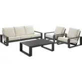 Lirienne 4 Piece Outdoor Sofa Set in Gray Aluminum & Cream Fabric