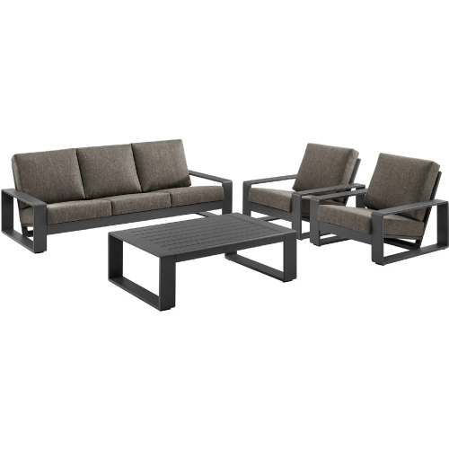 Lirienne 4 Piece Outdoor Sofa Set in Gray Aluminum & Smoke Gray Fabric