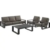 Lirienne 4 Piece Outdoor Sofa Set in Gray Aluminum & Smoke Gray Fabric