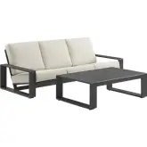 Lirienne 2 Piece Outdoor Sofa Set in Gray Aluminum & Cream Fabric