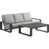 Lirienne 2 Piece Outdoor Sofa Set in Gray Aluminum & Light Gray Fabric