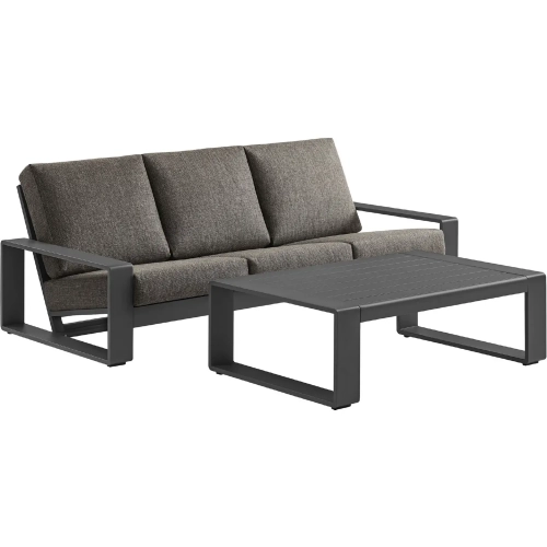 Lirienne 2 Piece Outdoor Sofa Set in Gray Aluminum & Smoke Gray Fabric