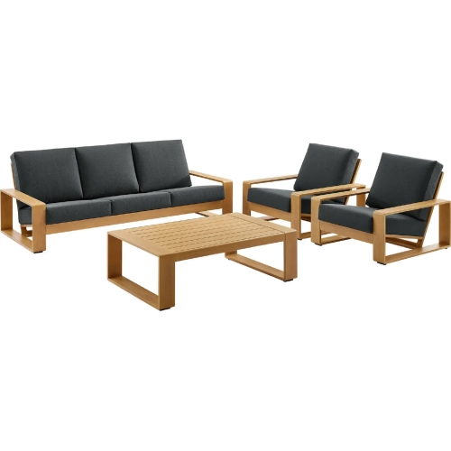 Lirienne 4 Piece Outdoor Sofa Set in Faux Wood Aluminum & Charcoal Gray Fabric