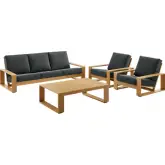Lirienne 4 Piece Outdoor Sofa Set in Faux Wood Aluminum & Charcoal Gray Fabric