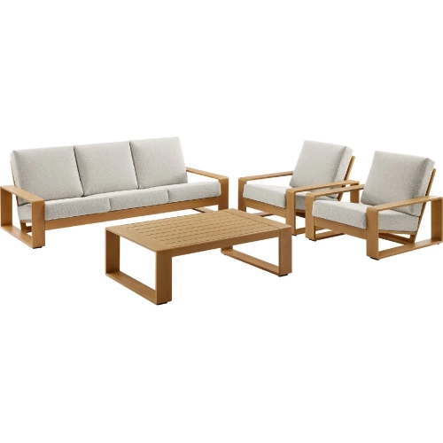 Lirienne 4 Piece Outdoor Sofa Set in Faux Wood Aluminum & Ivory Fabric