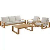 Lirienne 4 Piece Outdoor Sofa Set in Faux Wood Aluminum & Ivory Fabric