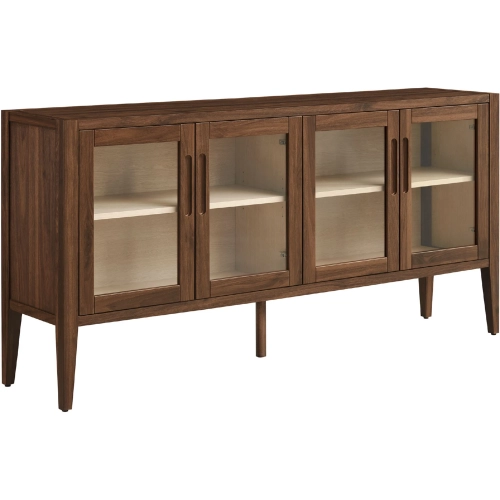 Nell 72" Sideboard Storage Display Cabinet in Walnut Finish & Tempered Glass