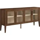 Nell 72" Sideboard Storage Display Cabinet in Walnut Finish & Tempered Glass
