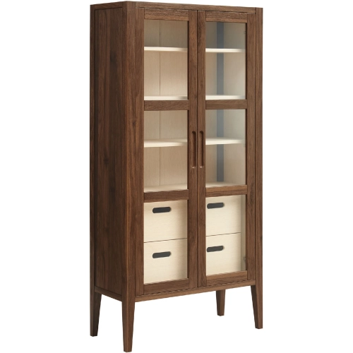 Nell 71" Tall Display Storage Cabinet in Walnut Finish & Tempered Glass