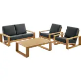 Lirienne 4 Piece Outdoor Loveseat Set in Faux Wood Aluminum & Charcoal Gray Fabric