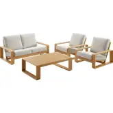 Lirienne 4 Piece Outdoor Loveseat Set in Faux Wood Aluminum & Ivory Fabric