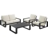 Lirienne 4 Piece Outdoor Loveseat Set in Gray Aluminum & Cream Fabric