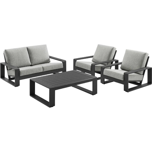 Lirienne 4 Piece Outdoor Loveseat Set in Gray Aluminum & Light Gray Fabric